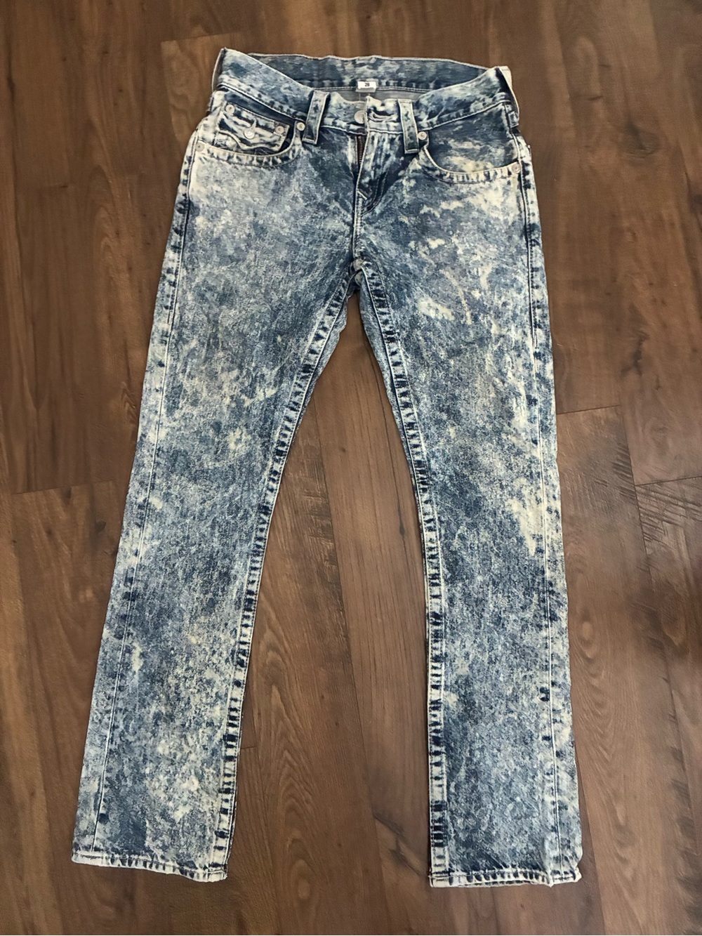 Men's True Religion Acid Wash Blue Jeans - Classic Straight Fit